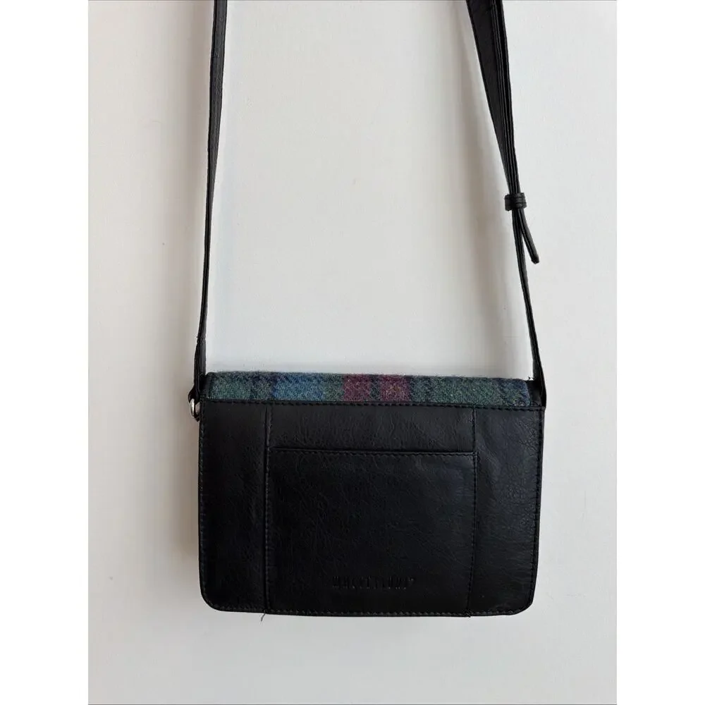 Harris Tweed Maccessori Vintage Plaid Handbag Crossbody Purse 100% Wool Leather